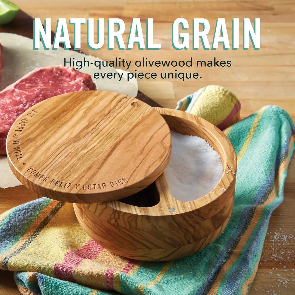 Olivewood Dual Compartment Salt Cellar With Rotating Magnetic Lid