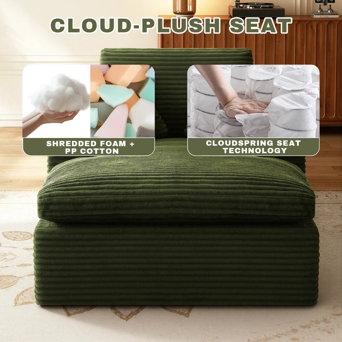GAOHAPY Corduroy Modular Sectional Sofa With Chaise Lounge