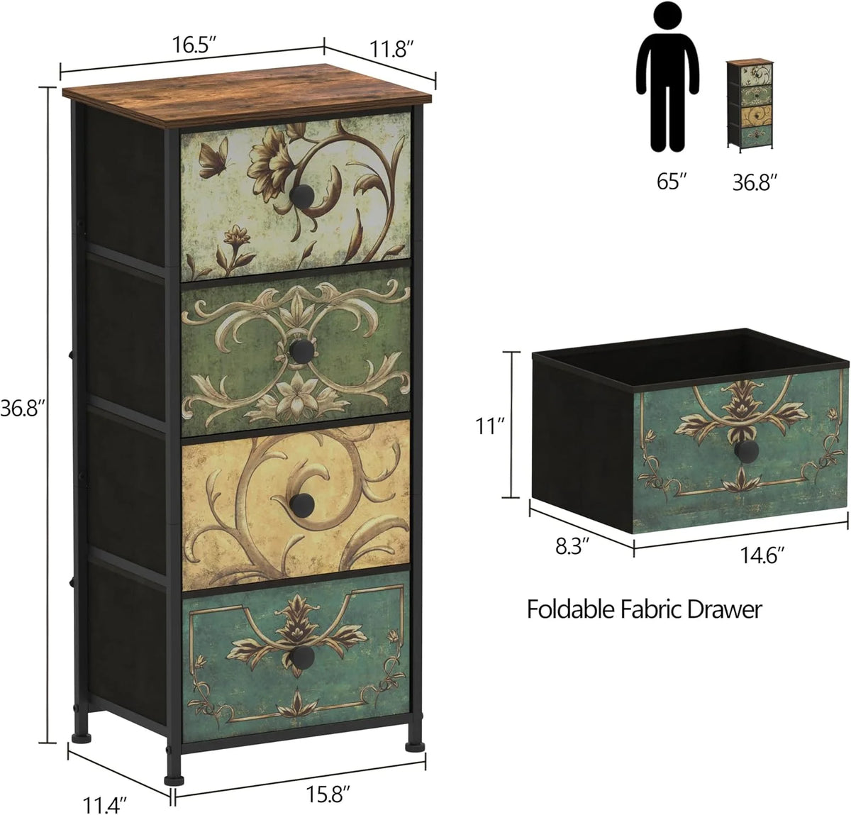 Galaxhero Modern Metal Fabric Dresser With Narrow Drawers For Bedroom