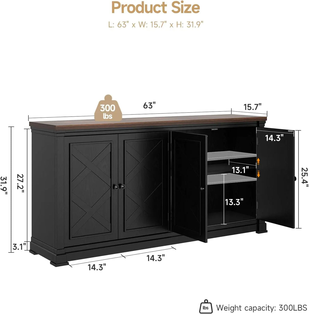 ONBRILL Solid Wood Sideboard Buffet Cabinet With Barn Doors