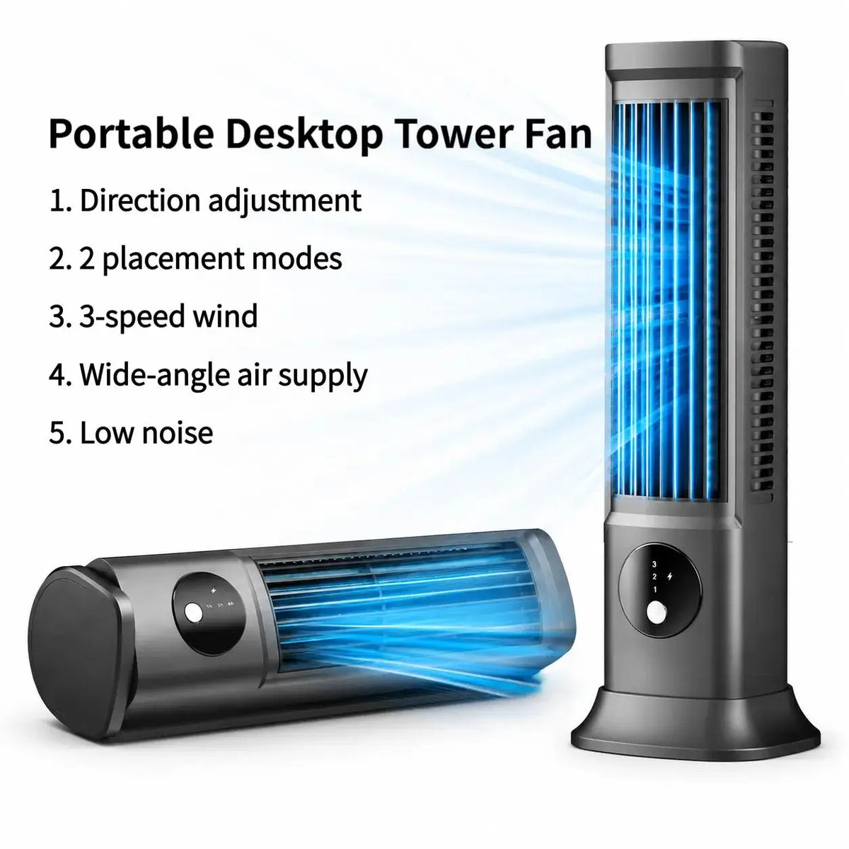 Portable Desktop Tower Fan With Rechargeable Battery For Quiet Cooling