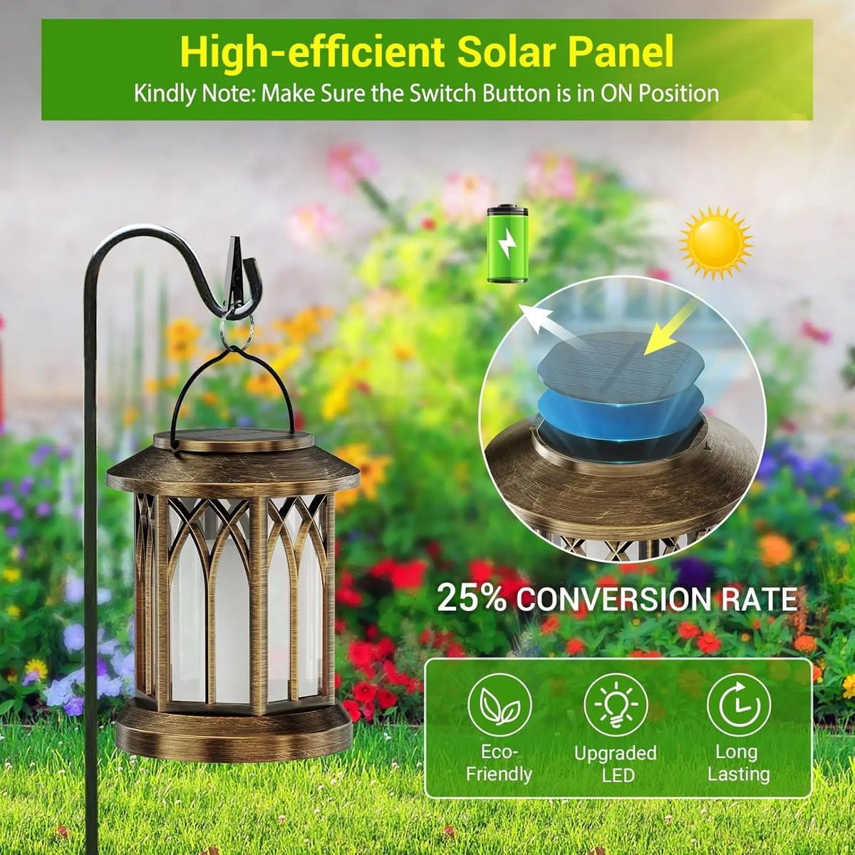 Waterproof Solar Lantern With Flickering Flame for Outdoor Garden Decor