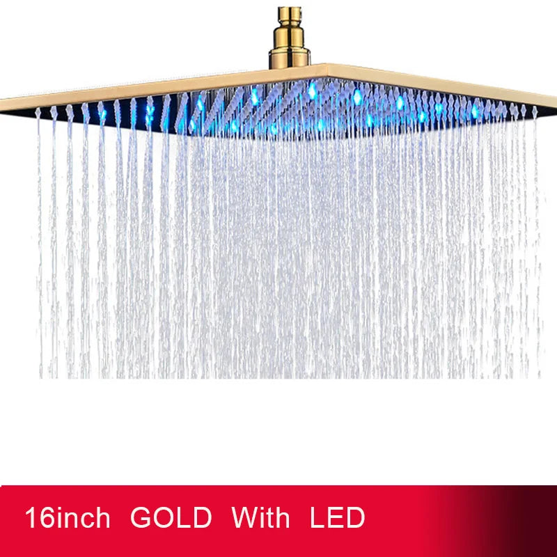 Myqualife Led Rainfall Shower Head Modern Square Brass Design