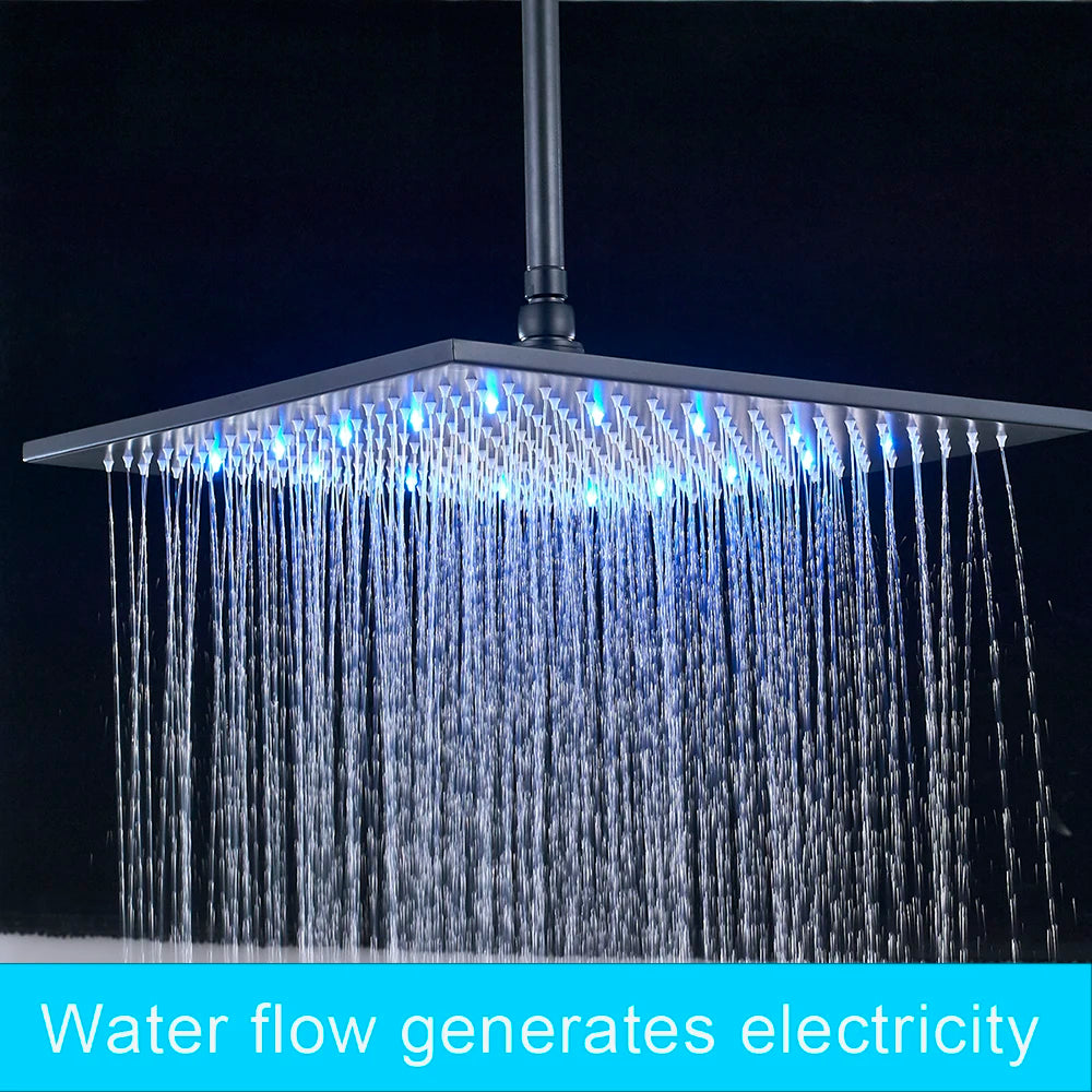 Myqualife Led Rainfall Shower Head Modern Square Brass Design