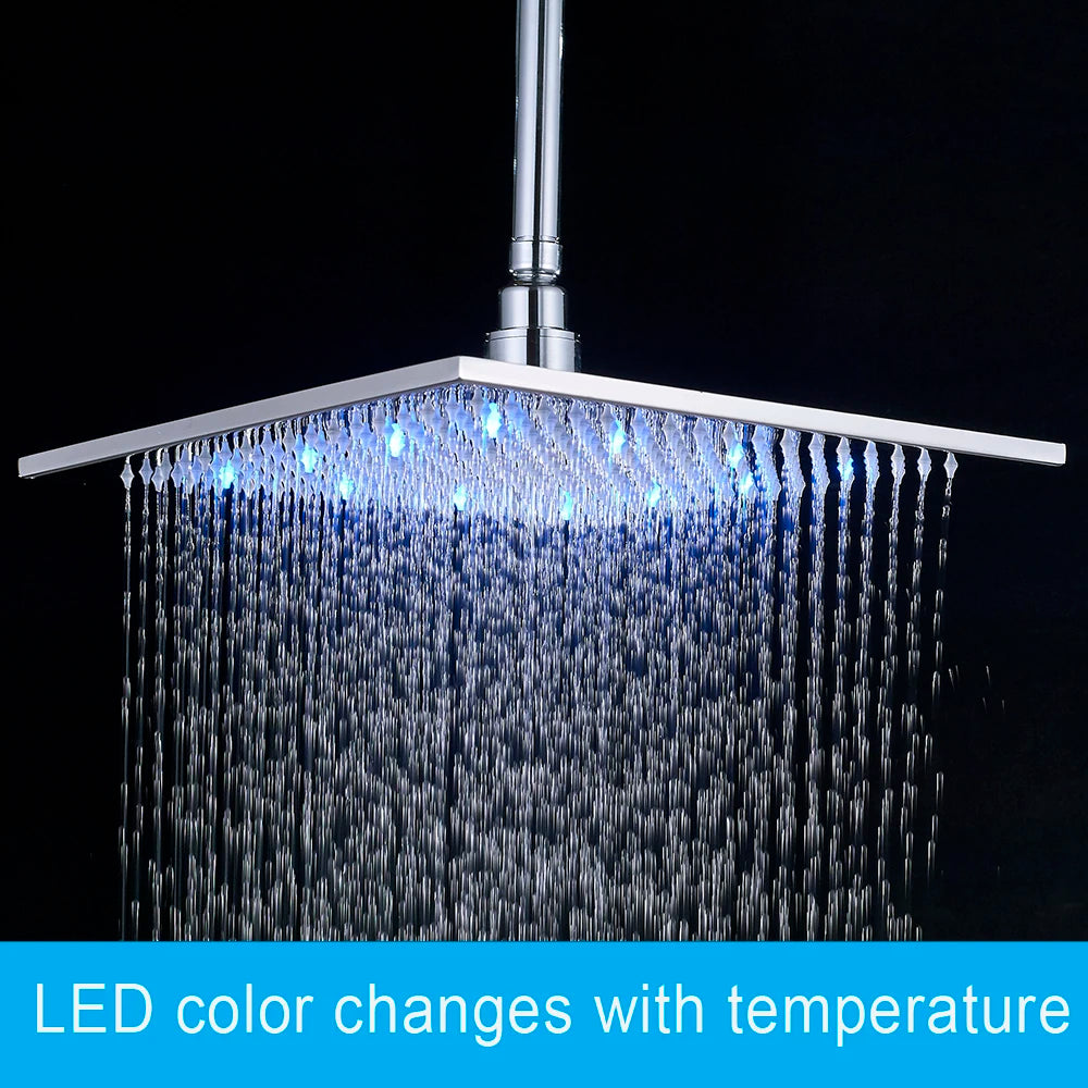 Myqualife Led Rainfall Shower Head Modern Square Brass Design