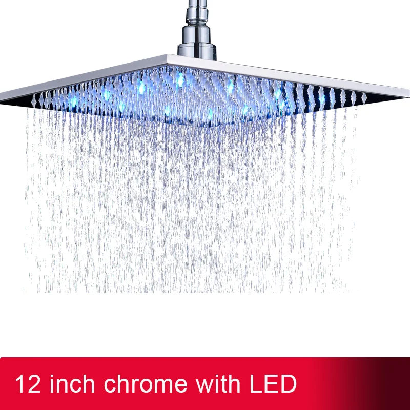 Myqualife Led Rainfall Shower Head Modern Square Brass Design