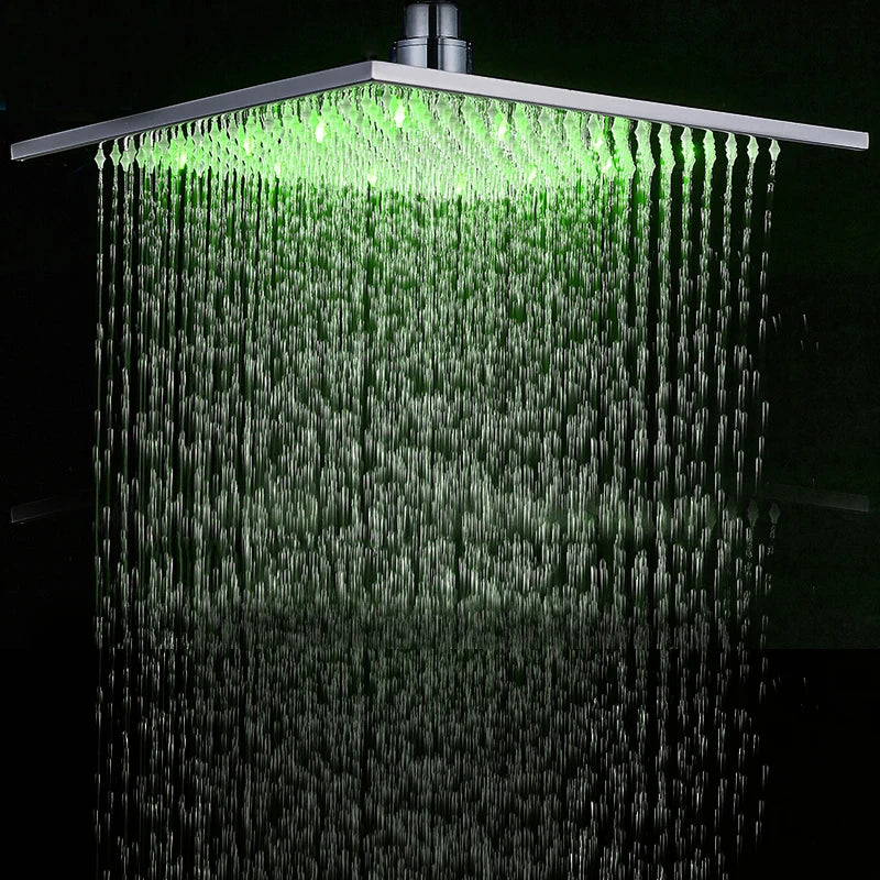 Myqualife Led Rainfall Shower Head Modern Square Brass Design