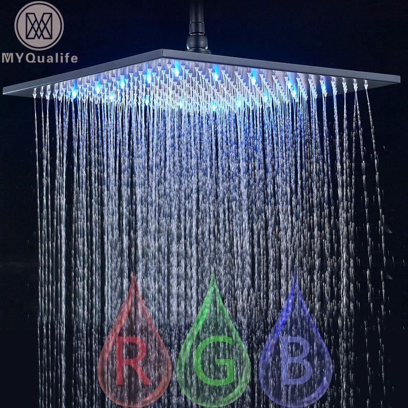 Myqualife Led Rainfall Shower Head Modern Square Brass Design