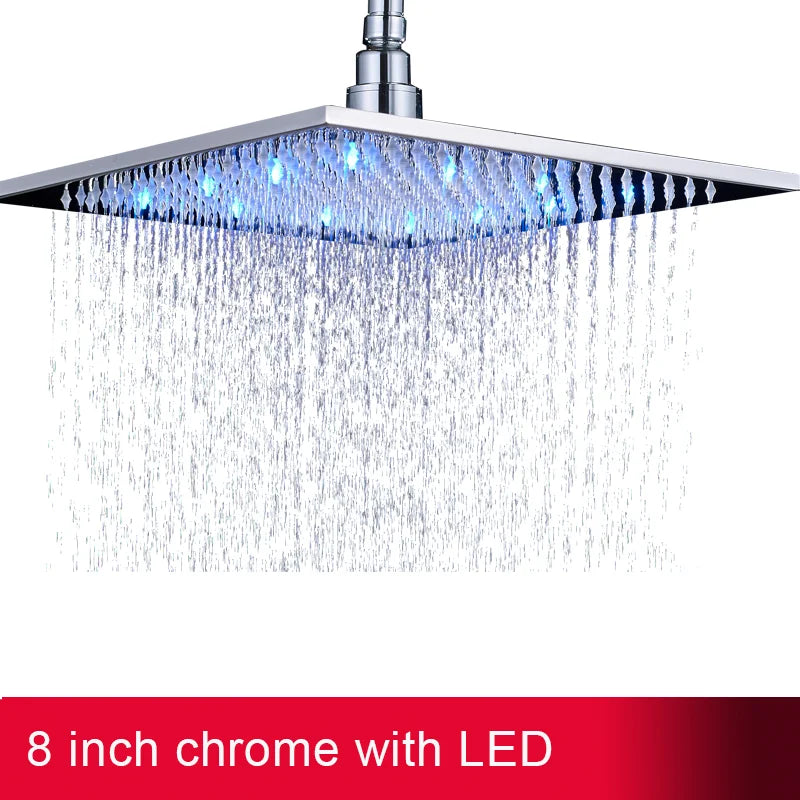 Myqualife Led Rainfall Shower Head Modern Square Brass Design