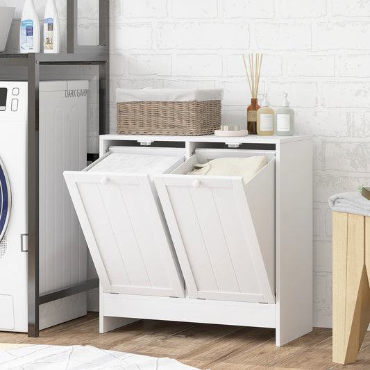 Kleankin Double Tilt Out Laundry Hamper Cabinet With Storage