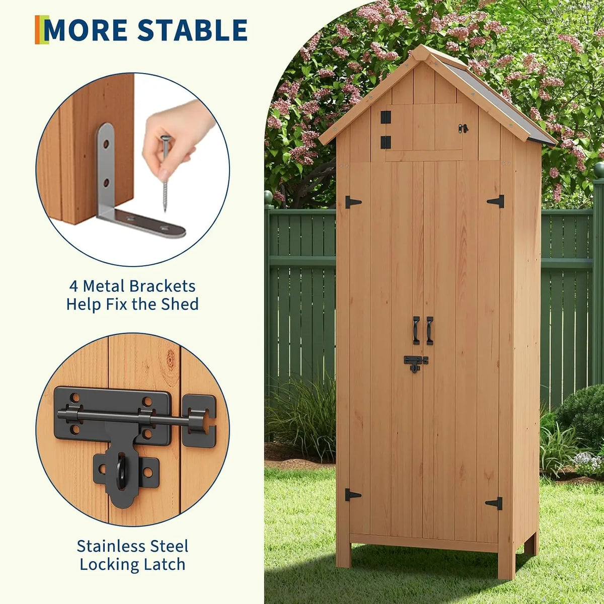 Solid Wood Outdoor Storage Cabinet With Double Doors And Shelves