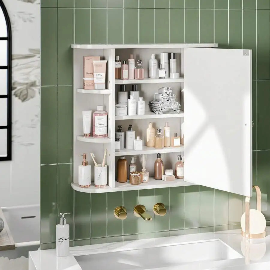 Wall Mounted Bathroom Cabinet With Mirror Door And Shelves