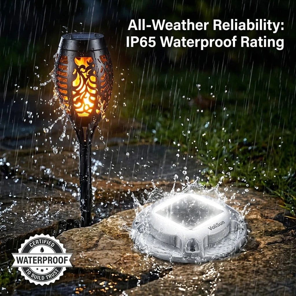 Solar Outdoor Garden Path Lights Featuring Flickering Flame Torch