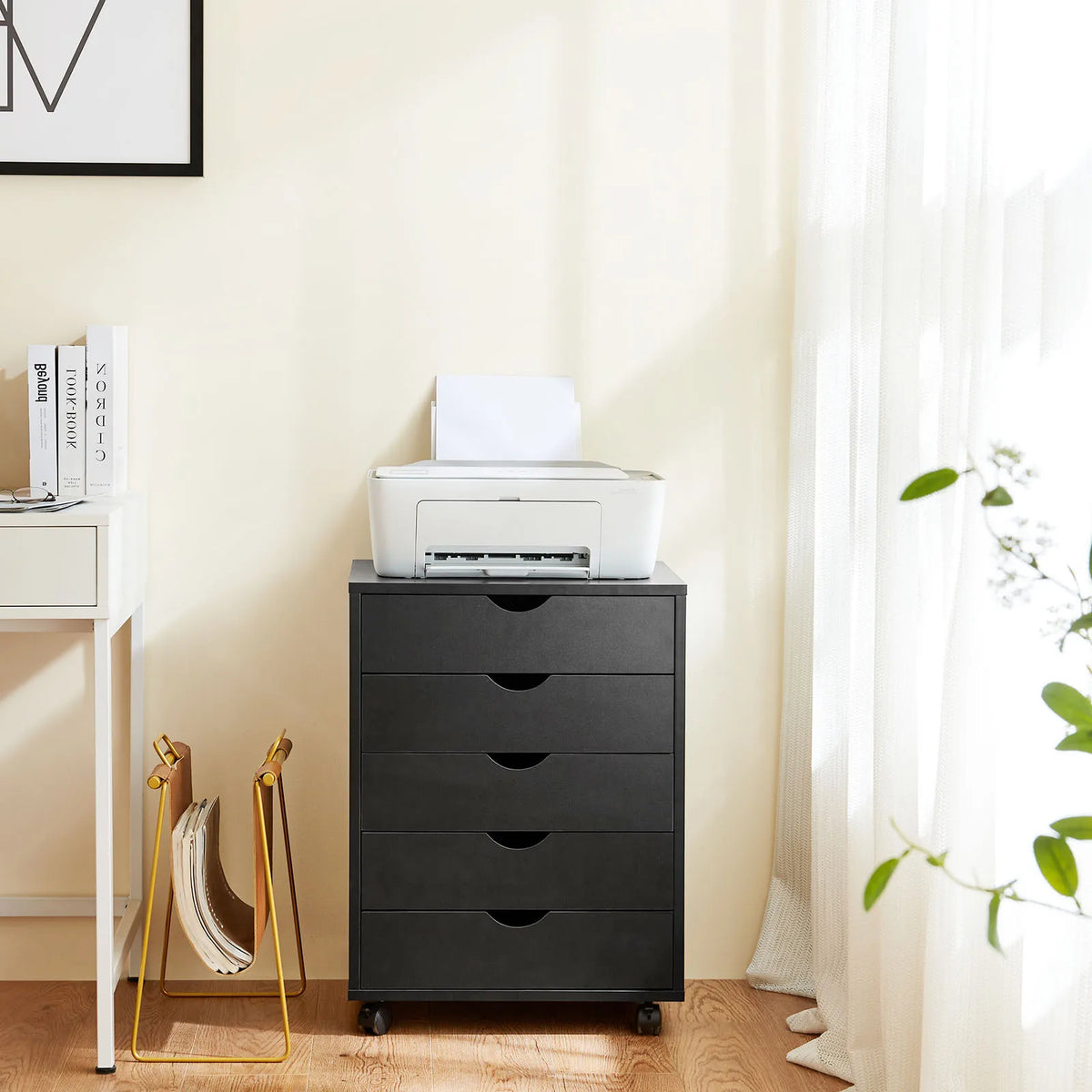 MCQ Wooden Rolling Storage Cabinet With Drawers For Living Room