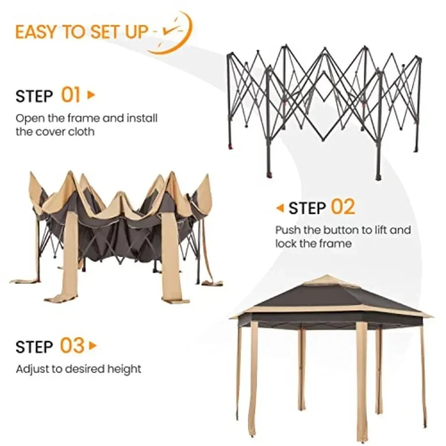 Hexagonal Pop Up Gazebo Outdoor Garden Sun Shade Canopy Tent