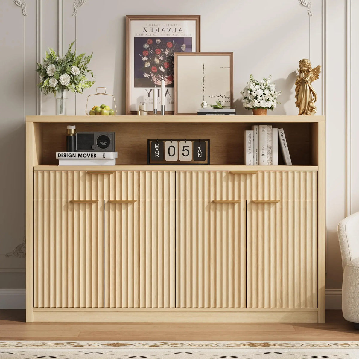 HiMISS Boho Rattan Coffee Table With Two Tier Storage Shelf