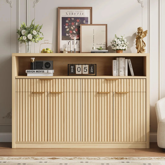 HiMISS Boho Rattan Coffee Table With Two Tier Storage Shelf