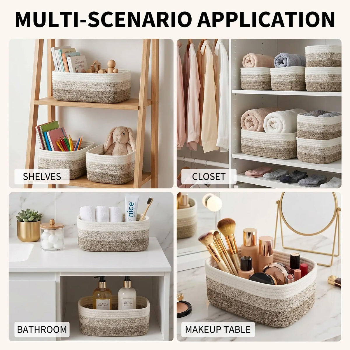 HiMISS Cotton Rope Rectangular Multi Purpose Storage Baskets