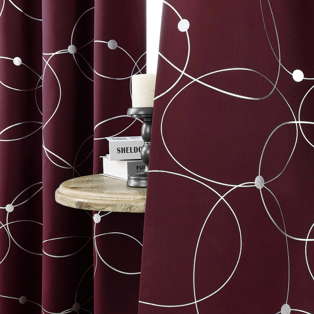Premium Thermal Blackout Curtains With Grommets And Decorative Foil Print