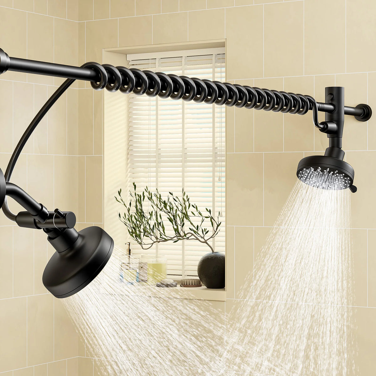Stainless Steel Dual Shower Head For Two With Adjustable Slider