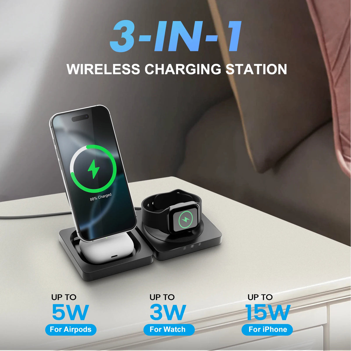 Magnetic Wireless 3in1 Folding Fast Charger For iPhones And Watches