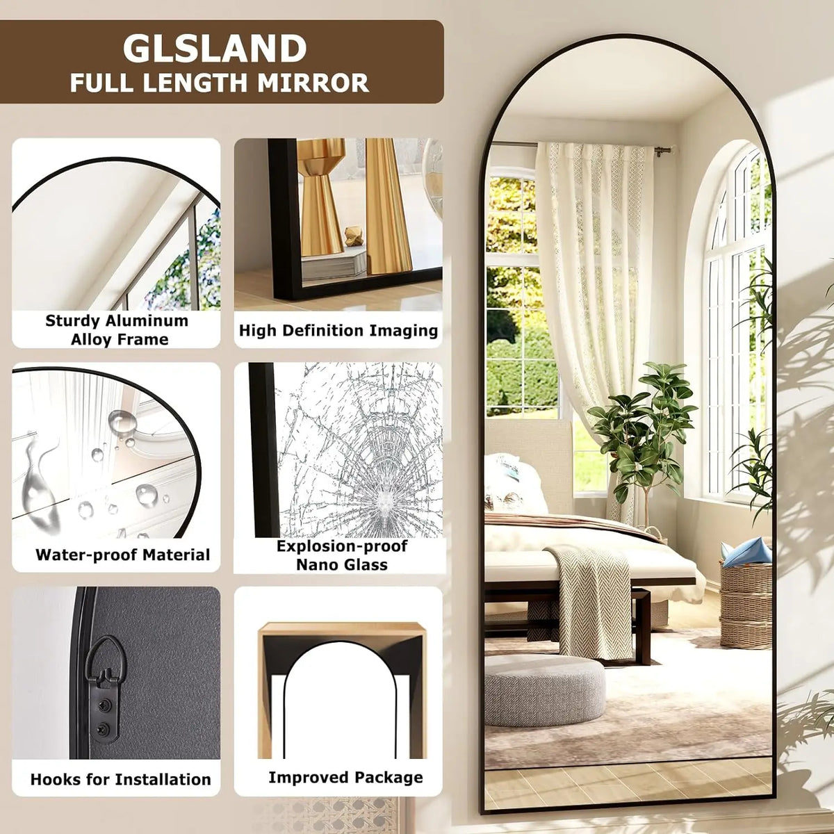 Beautypeak Arched Full Length Mirror With Aluminum Frame
