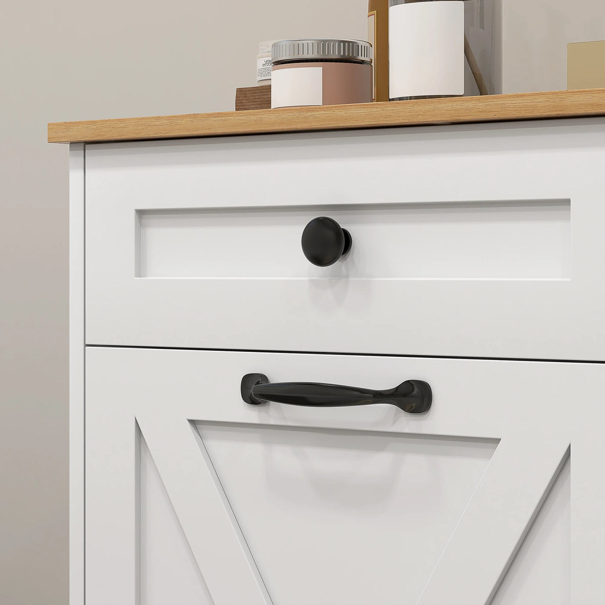 HOMCOM Double Tilt Out Laundry Hamper Cabinet With Drawers