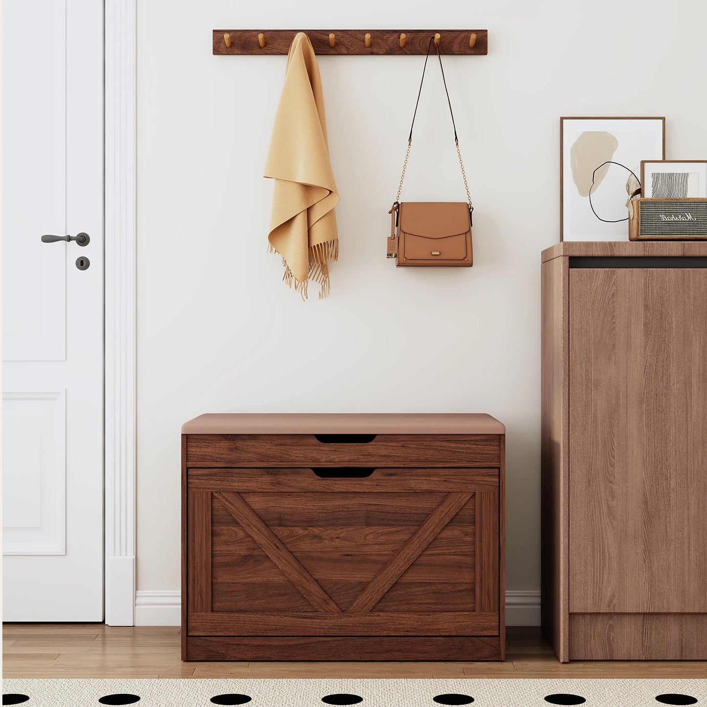Huisenitre Storage Bench With Flip Drawers Adjustable Shelf