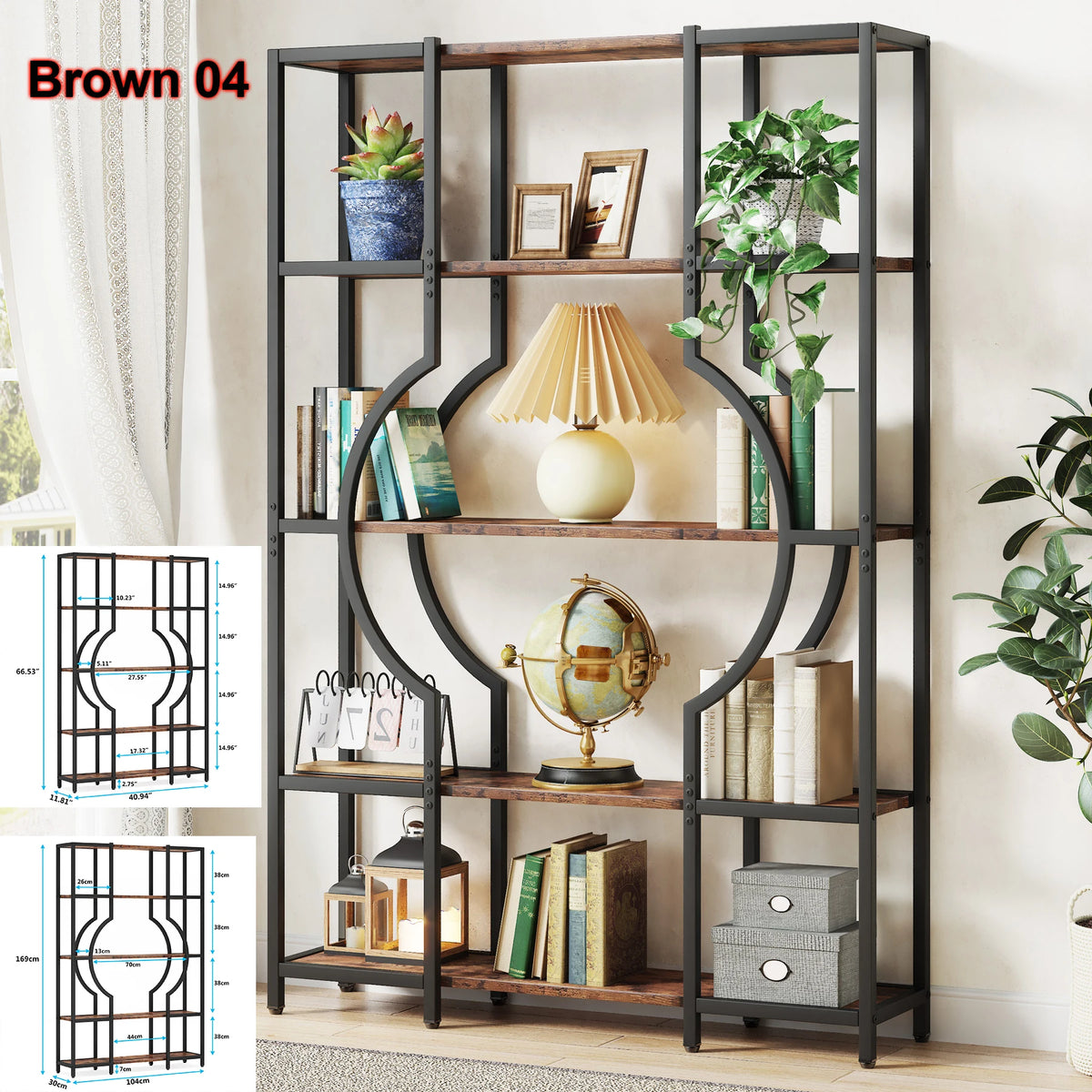 Tribesigns Industrial Etagere Bookcase Freestanding Display Shelf