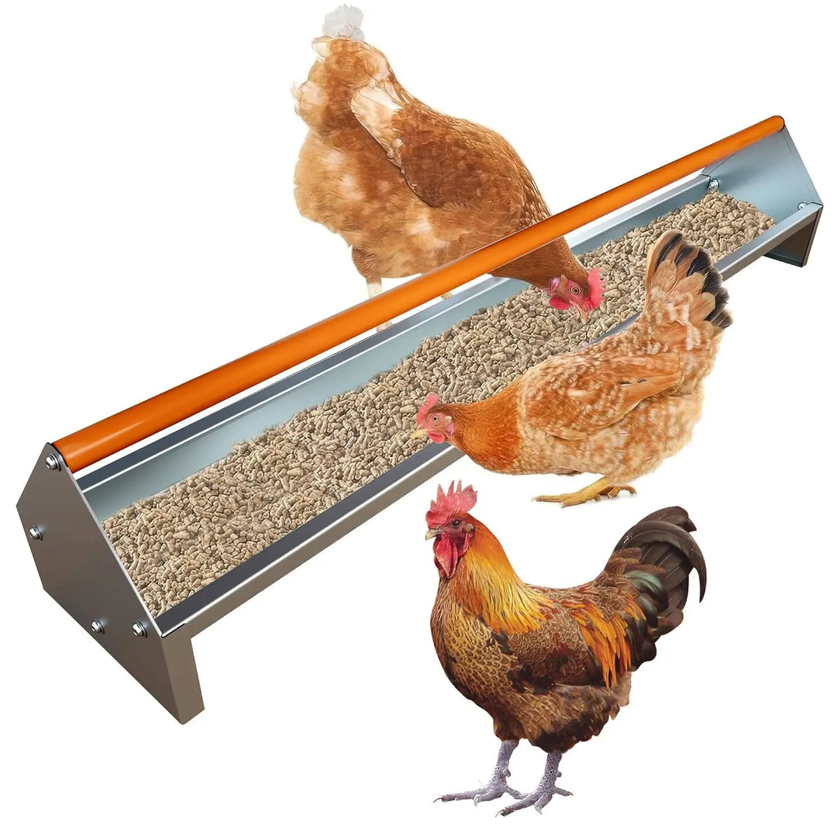 HiMiss Galvanized Steel Poultry Feeder Trough With Rotatable Handle