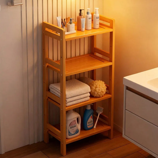 Four Tier Bamboo Organizer Rack With Space Saving Layered Design