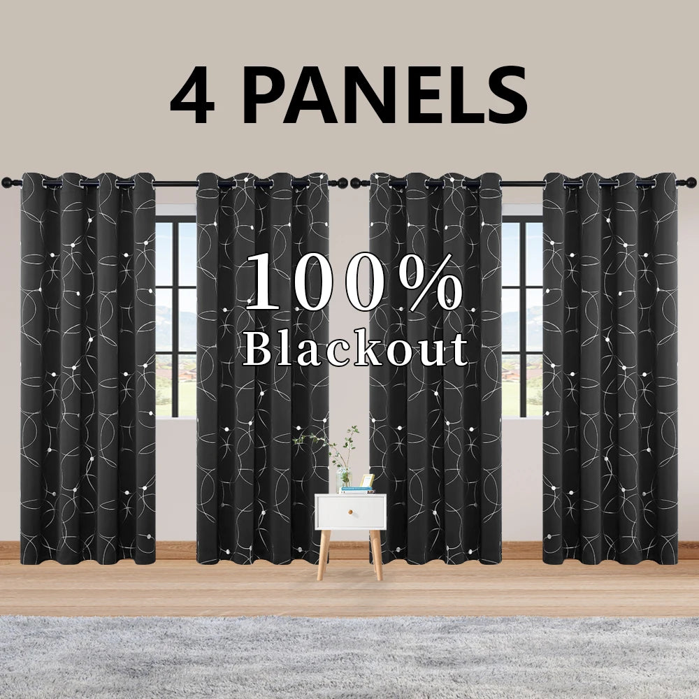 Premium Thermal Blackout Curtains With Grommets And Decorative Foil Print
