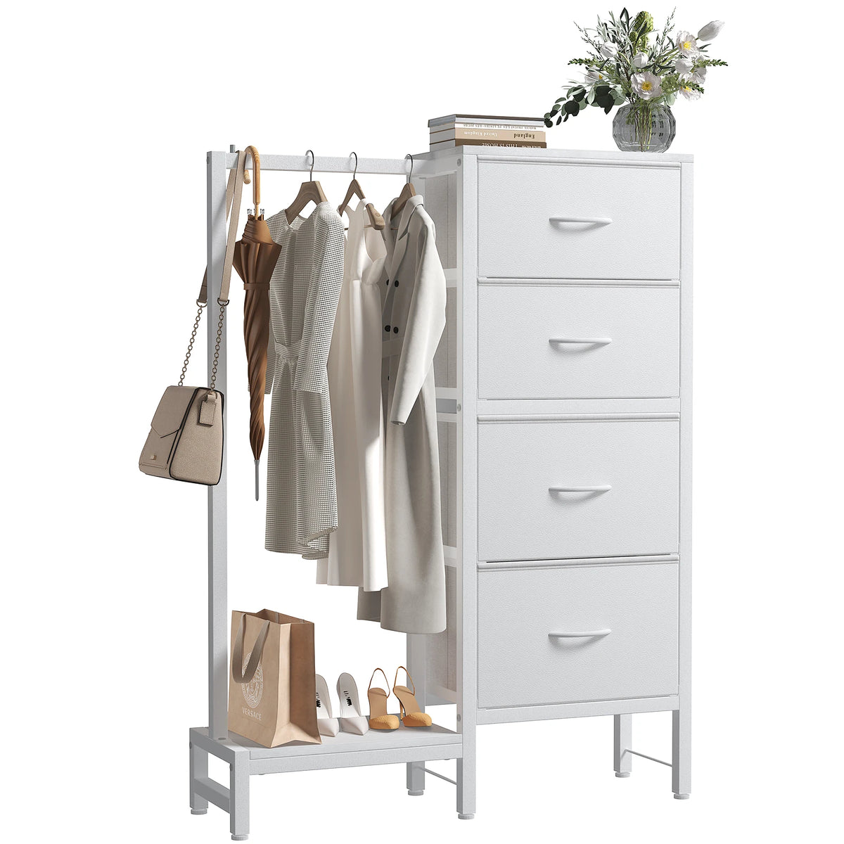 MCQ Fabric Storage Cabinet With Drawers And Hanging Clothes Rack