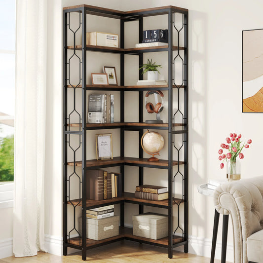 Tribesigns Seven Tier Industrial Corner Bookshelf Display Shelf