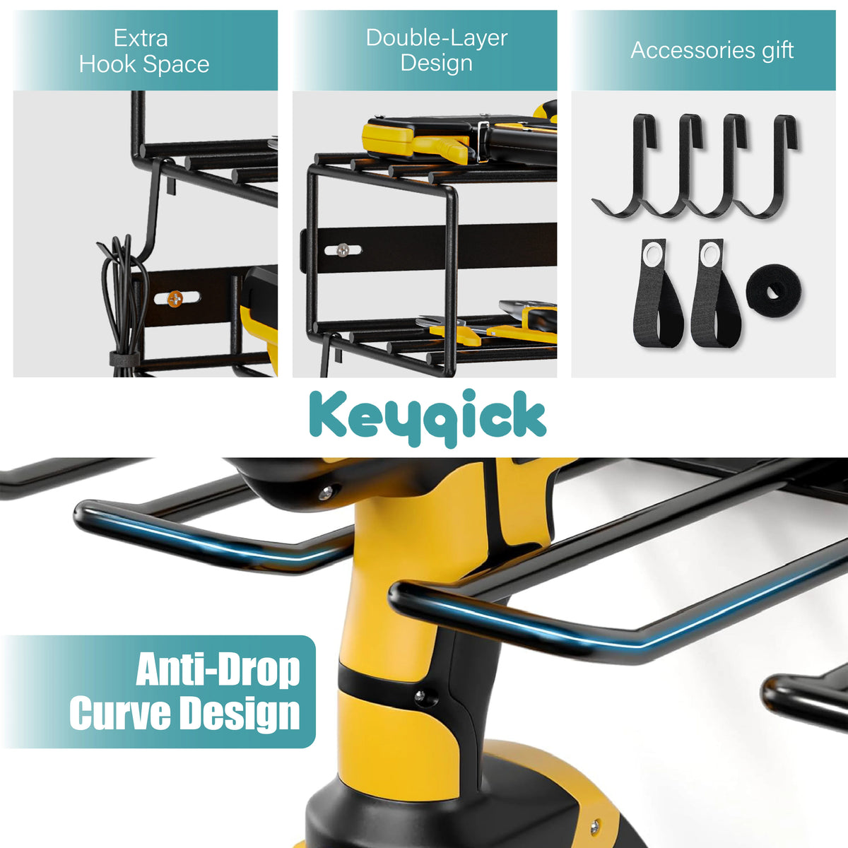 Wall Mounted Double Layer Heavy Duty Power Tool Storage Rack