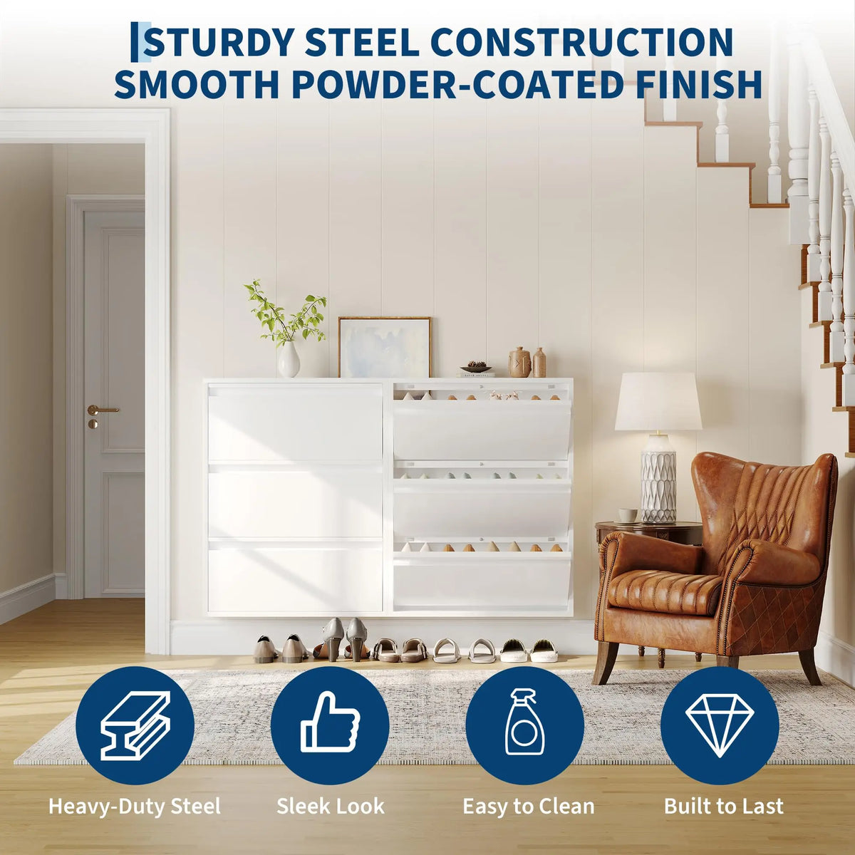 HiMISS Slim Metal Shoe Cabinet For Narrow Entryway Storage