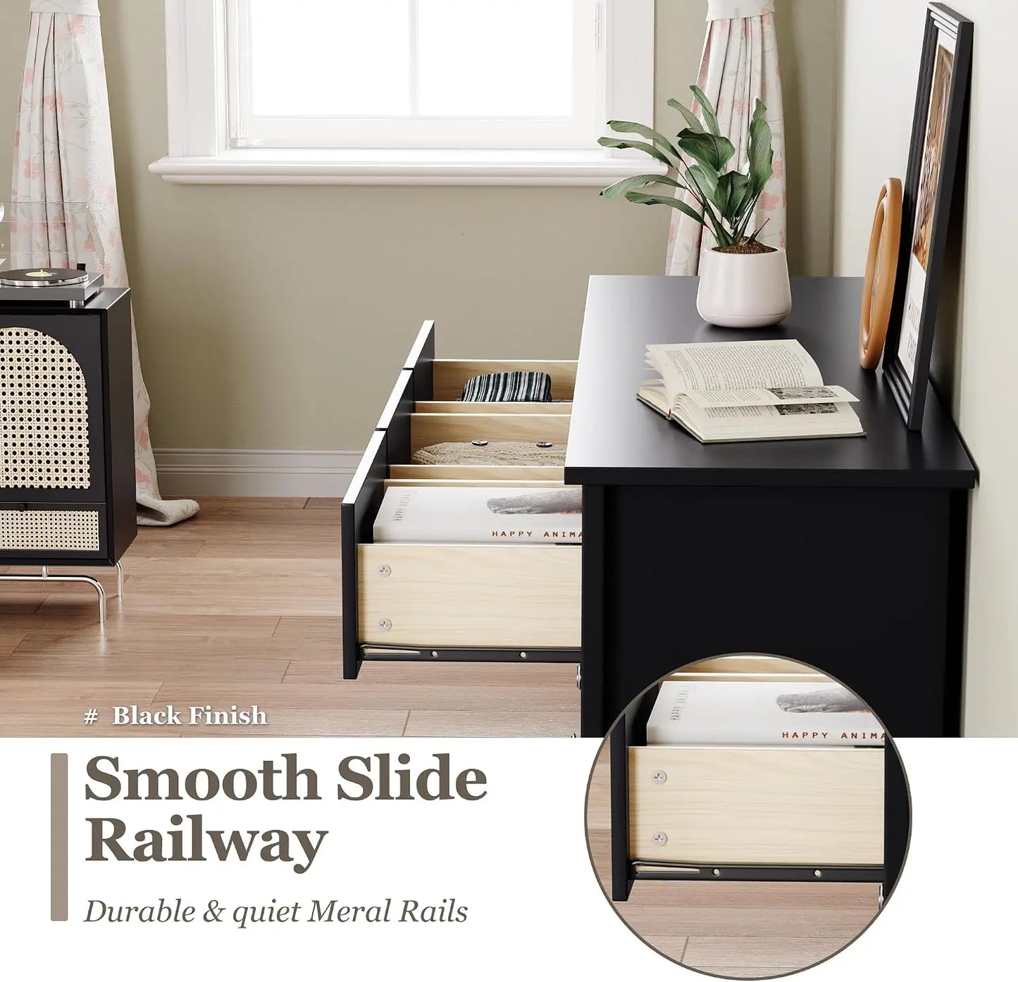 Five Drawer Wood Dresser And Media Storage Console Table