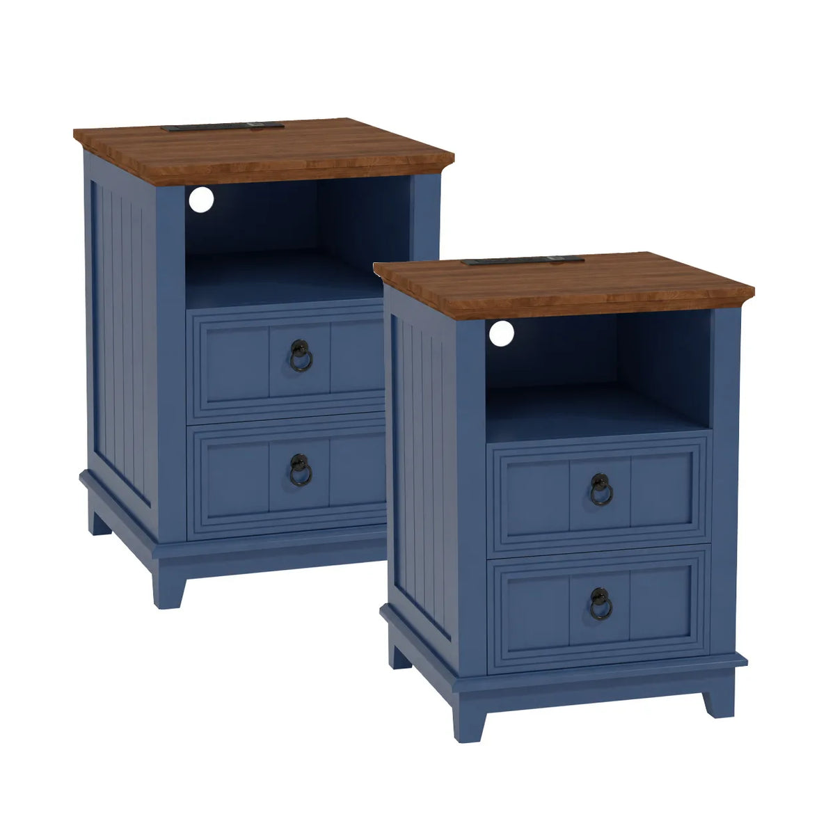 Modern Fluted Wood Nightstand With Usb Charger And Storage