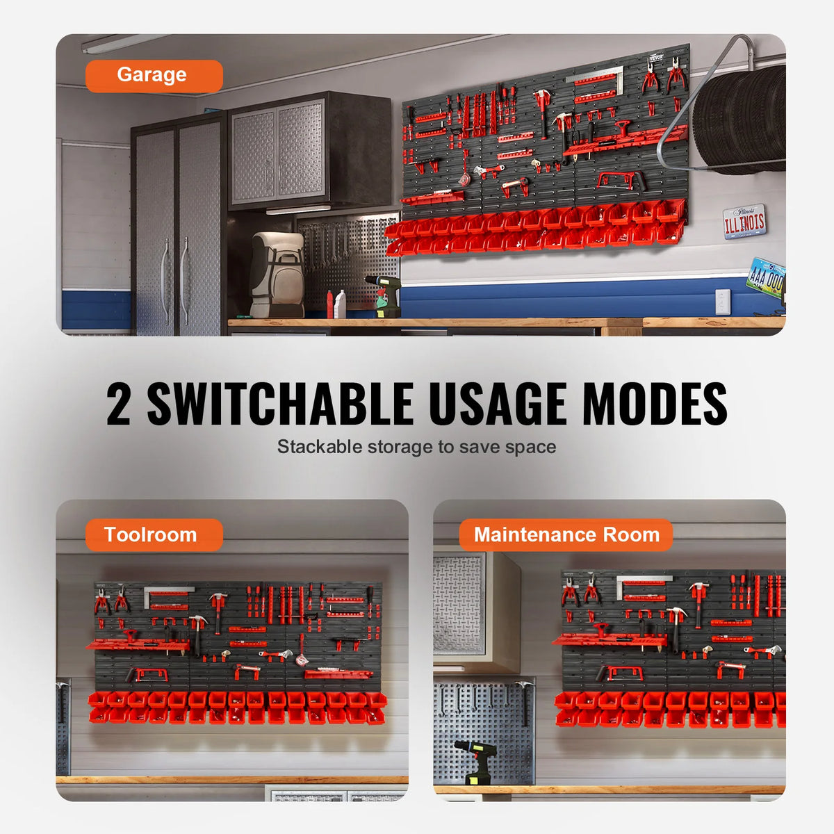 SucceBuy Wall Mounted Parts Organizer With Hooks And Panels