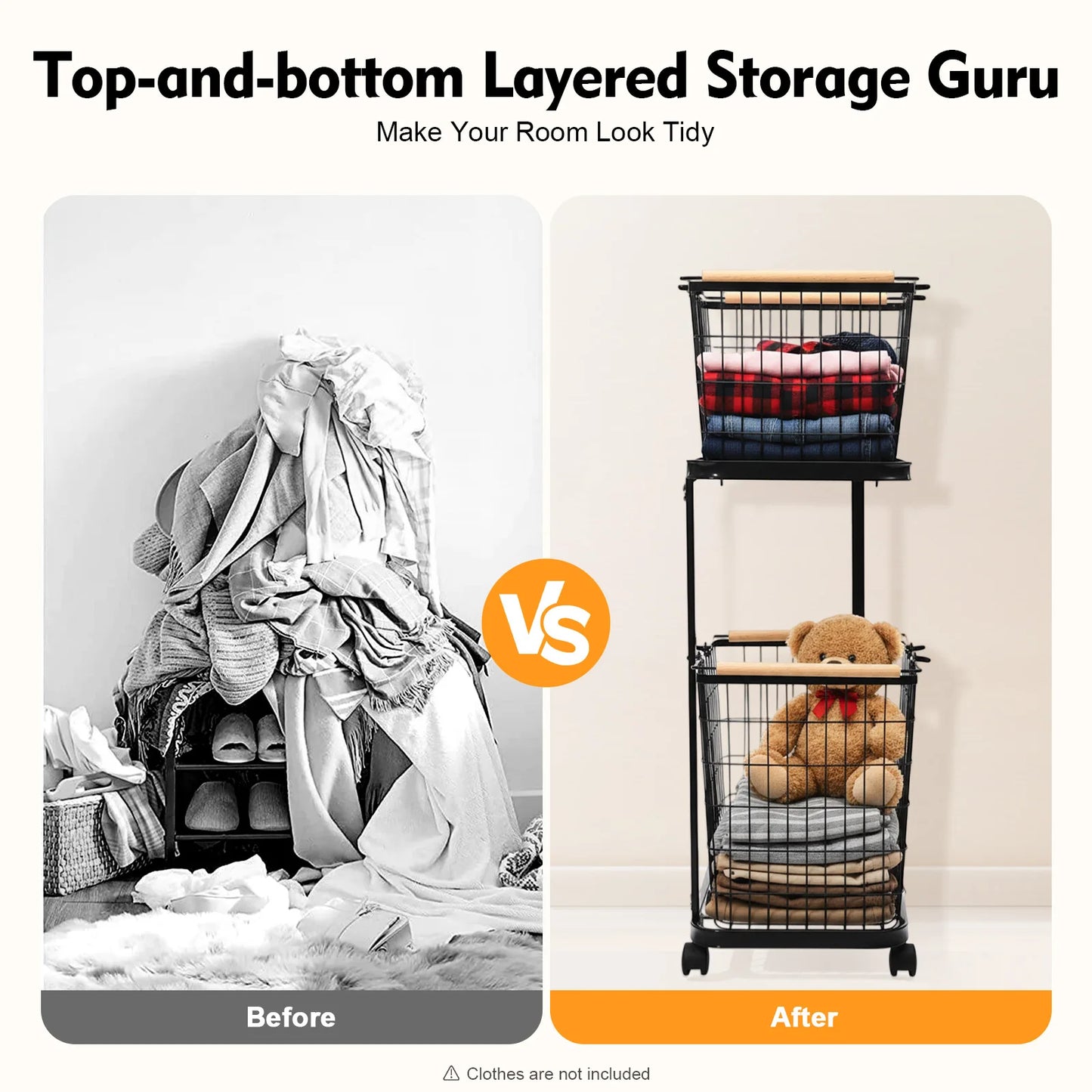 Bymaocar Two Tier Rolling Laundry Cart With Detachable Mesh Baskets