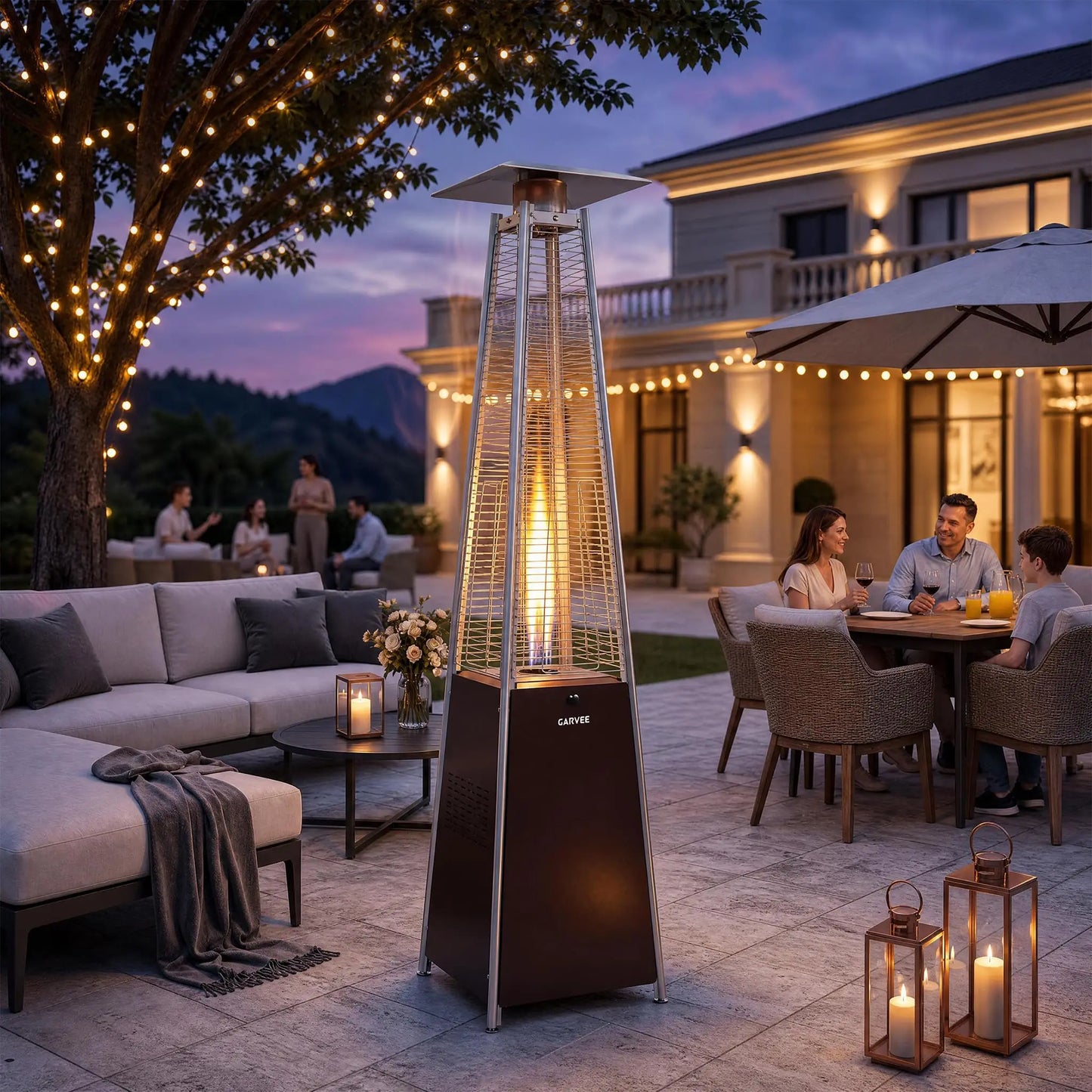 HiMiss Pyramid Propane Patio Heater With Glass Flame Tube
