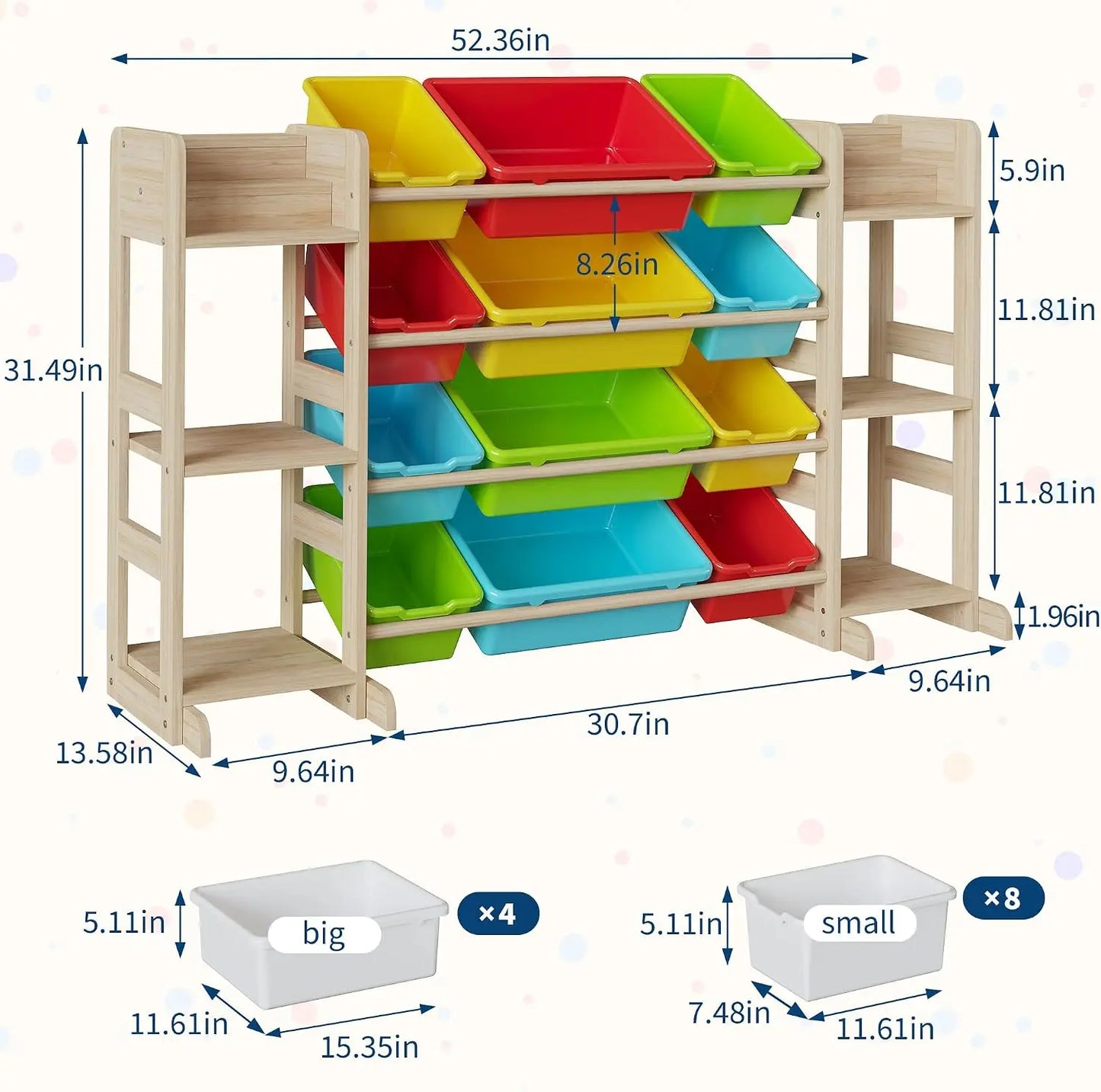 Tacleekii Toy Storage Shelf Featuring Plastic Bins And Wood Units