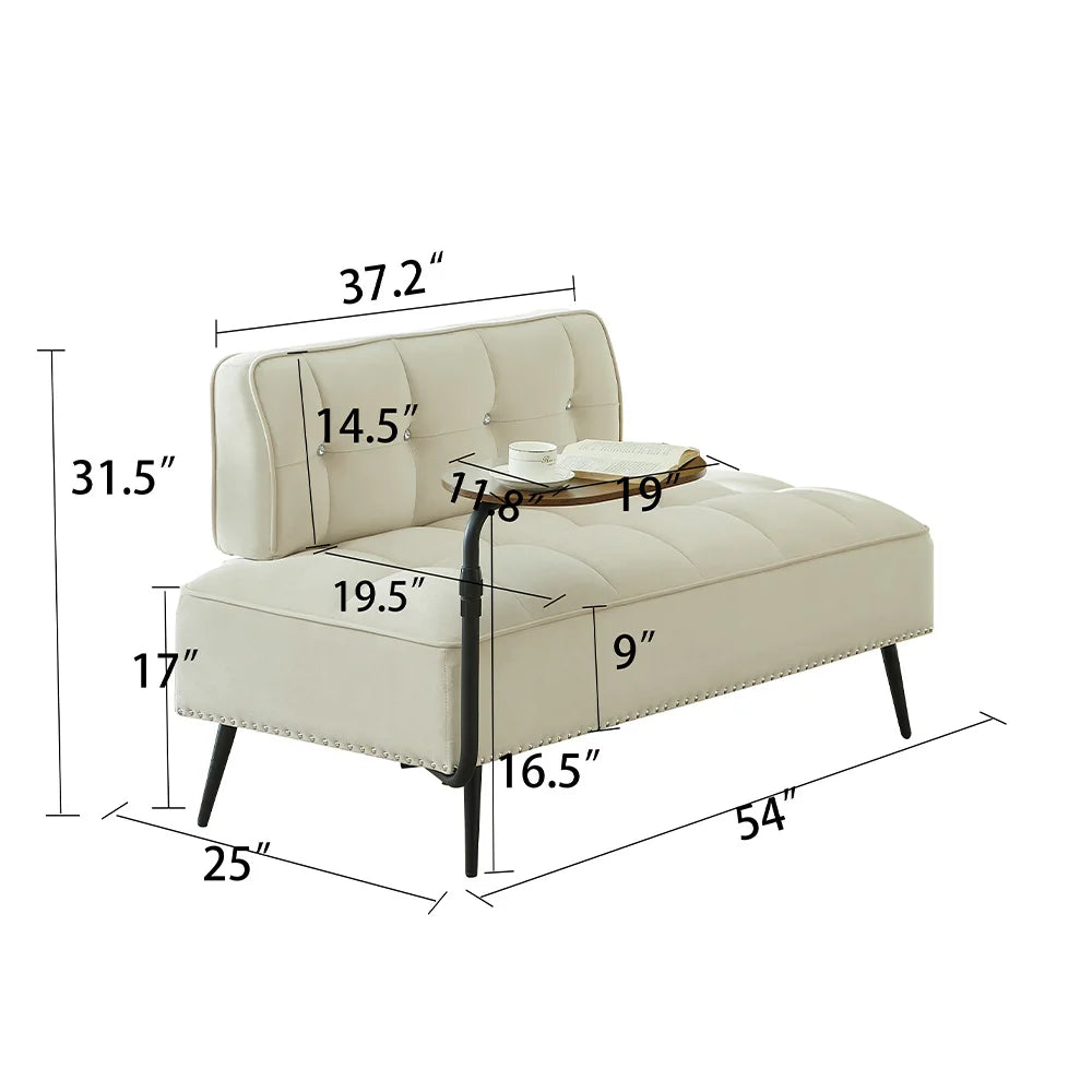 Modern Velvet Sofa With 360 Degree Rotating Side Table