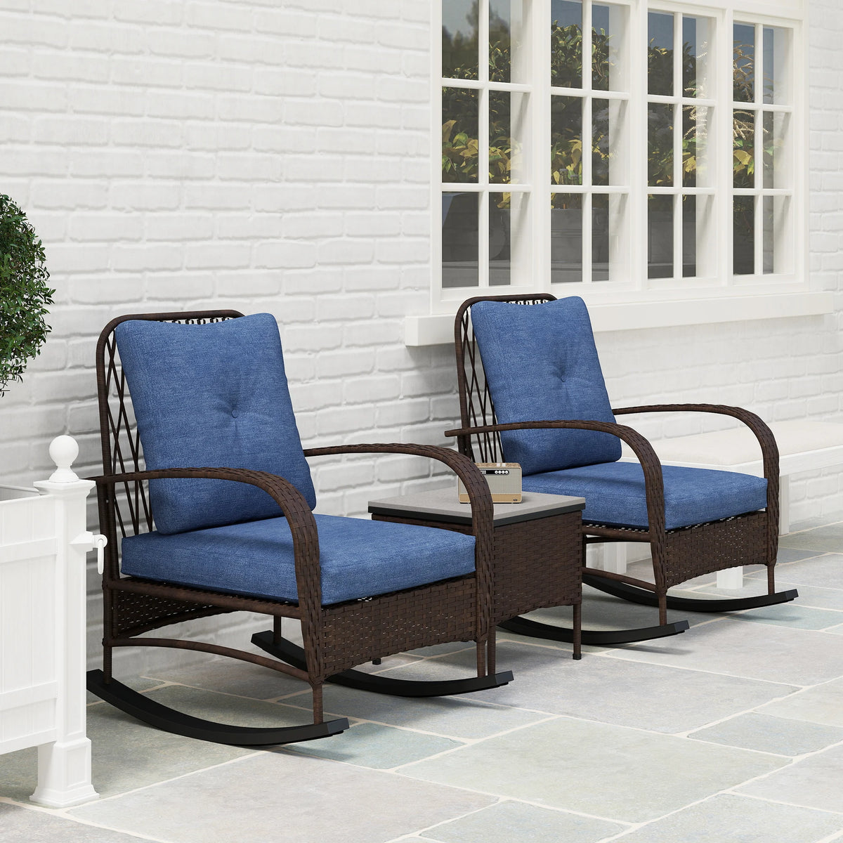 Outsunny Outdoor Patio Rocking Chairs Set With Coffee Table