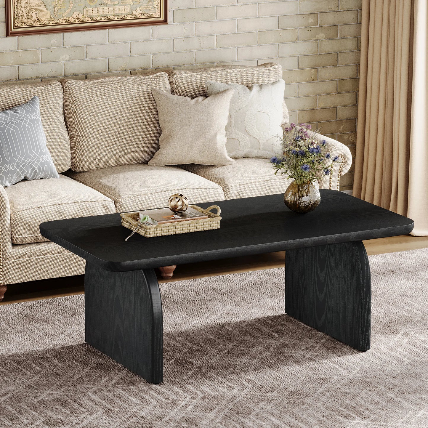 Tribesigns Farmhouse Rectangular Coffee Table With Sturdy Wood Base