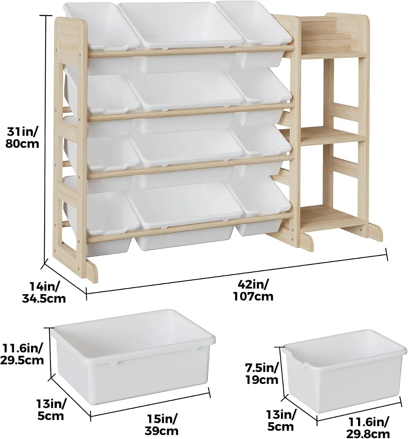 Tacleekii Toy Storage Shelf Featuring Plastic Bins And Wood Units