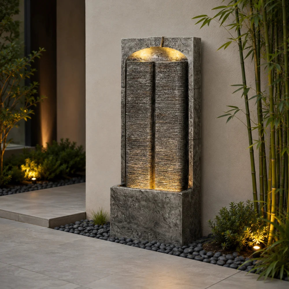 Cascading Outdoor Water Fountain With LED Lighting And Quiet Pump