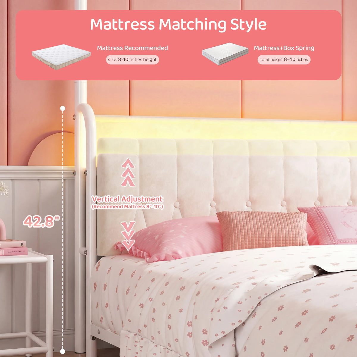 EnHomee Canopy Bed With LED Lights Charging Station Two Drawers