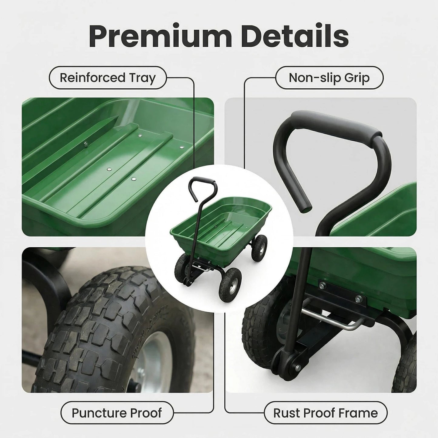 HiMiss Heavy Duty Four Wheel Utility Garden Dump Cart