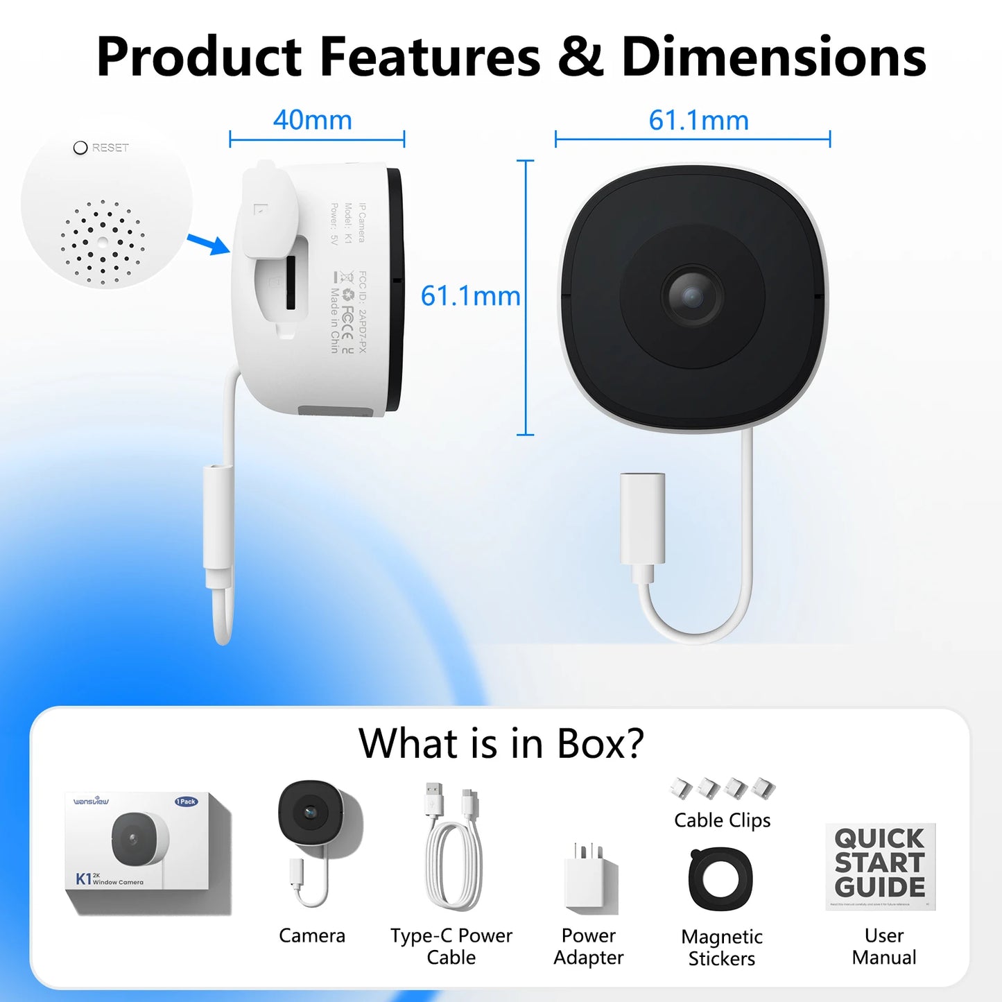 Wansview 2K Window Camera WiFi Indoor Security Night Vision Audio